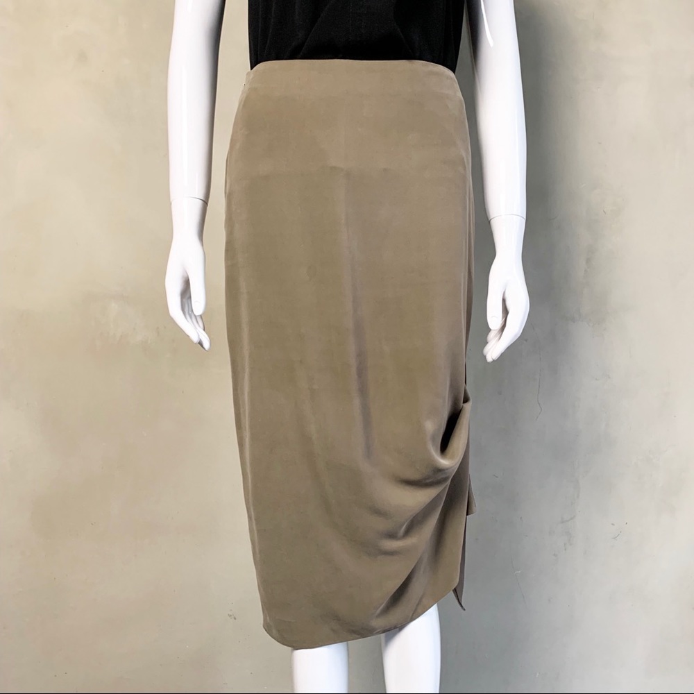 Army Green Pencil Skirt w/ Cinched Side Detail - Picture 2 of 8